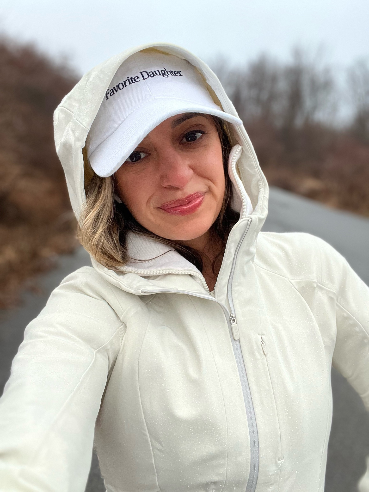 Rainy day workout outfit
Rain jacket 
Lululemon rain jacket 
Lululemon leggings 
My favorite daughter cap
Rain day outfit 

#LTKSeasonal #LTKfitness #LTKstyletip