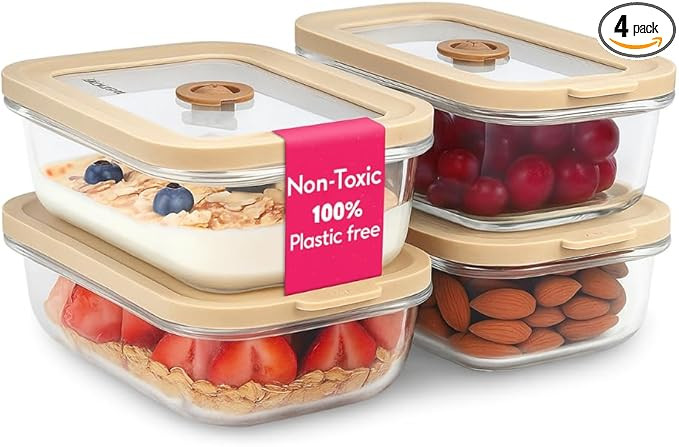 Ziruma Non-Toxic 1.5 cup Glass Food Storage Containers with Lids - Overnight Oats, Plastic Free M... | Amazon (US)