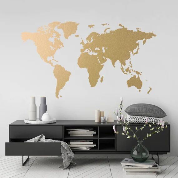 Gold World Map Wall Art Sticker Modern Room Decor Removable | Etsy | Etsy (US)