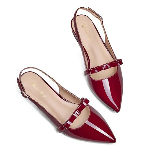 Elisabet Tang Women Slingback Flats with Rhinestone Pointed Toe Flats for Women Dressy Shoes Wine red Burgundy 9.5 | Amazon (US)