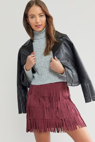 Jessica Suede Fringe Mini Skirt | Francesca's
