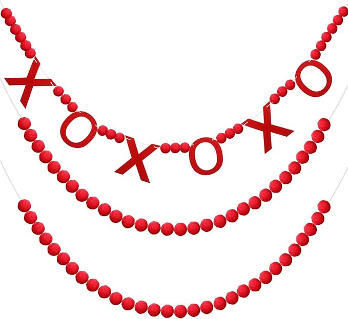 Breling 3 Pieces Valentine XOXO Felt Ball Garland, 10ft Felt Pom Pom Garlands Valentines Decorati... | Amazon (US)