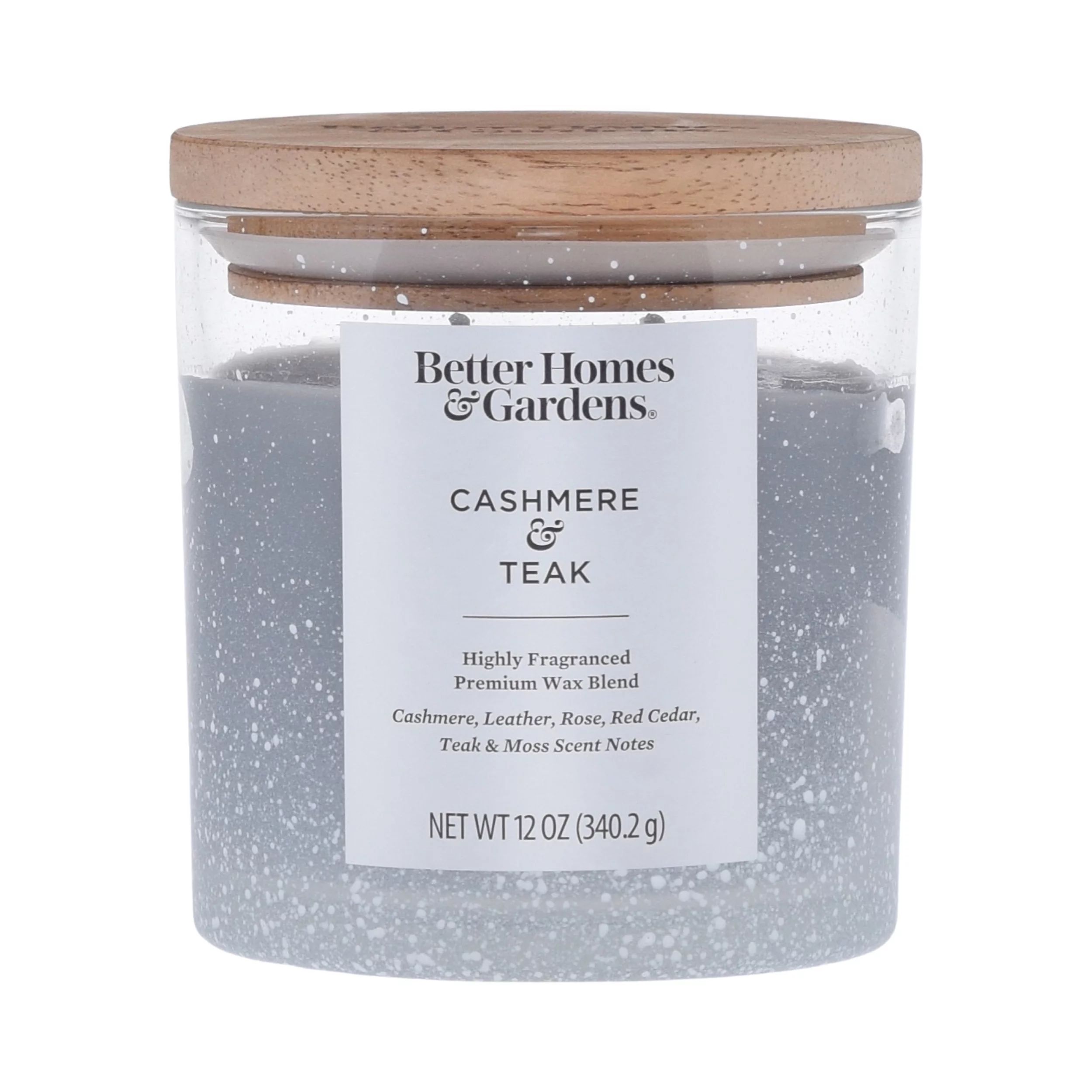 Better Homes & Gardens Cashmere & Teak Scented 2-Wick Snow Glass Jar Candle, 12 oz | Walmart (US)