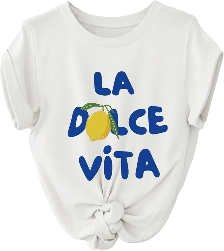 SweatyRocks Women's Lemon Graphic Short Sleeve T Shirts Letter Print Round Neck Summer Casual Tee... | Amazon (US)