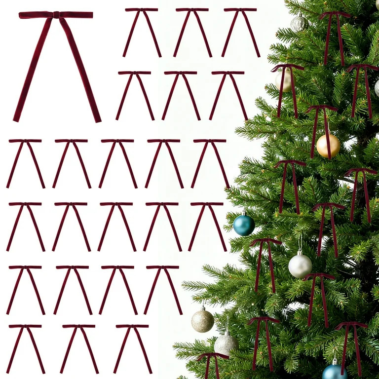 24 Pieces Velvet Bows for Christmas Tree, Velvet Clip on Bow Ornaments for Christmas Decorations... | Walmart (US)