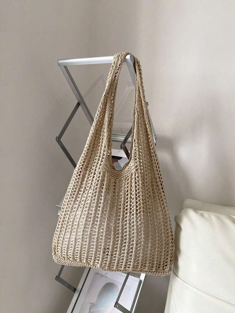 Women's Fashion Casual Large Capacity Shoulder Bag, Foldable Large Capacity Woven Net Bag, Casual... | SHEIN