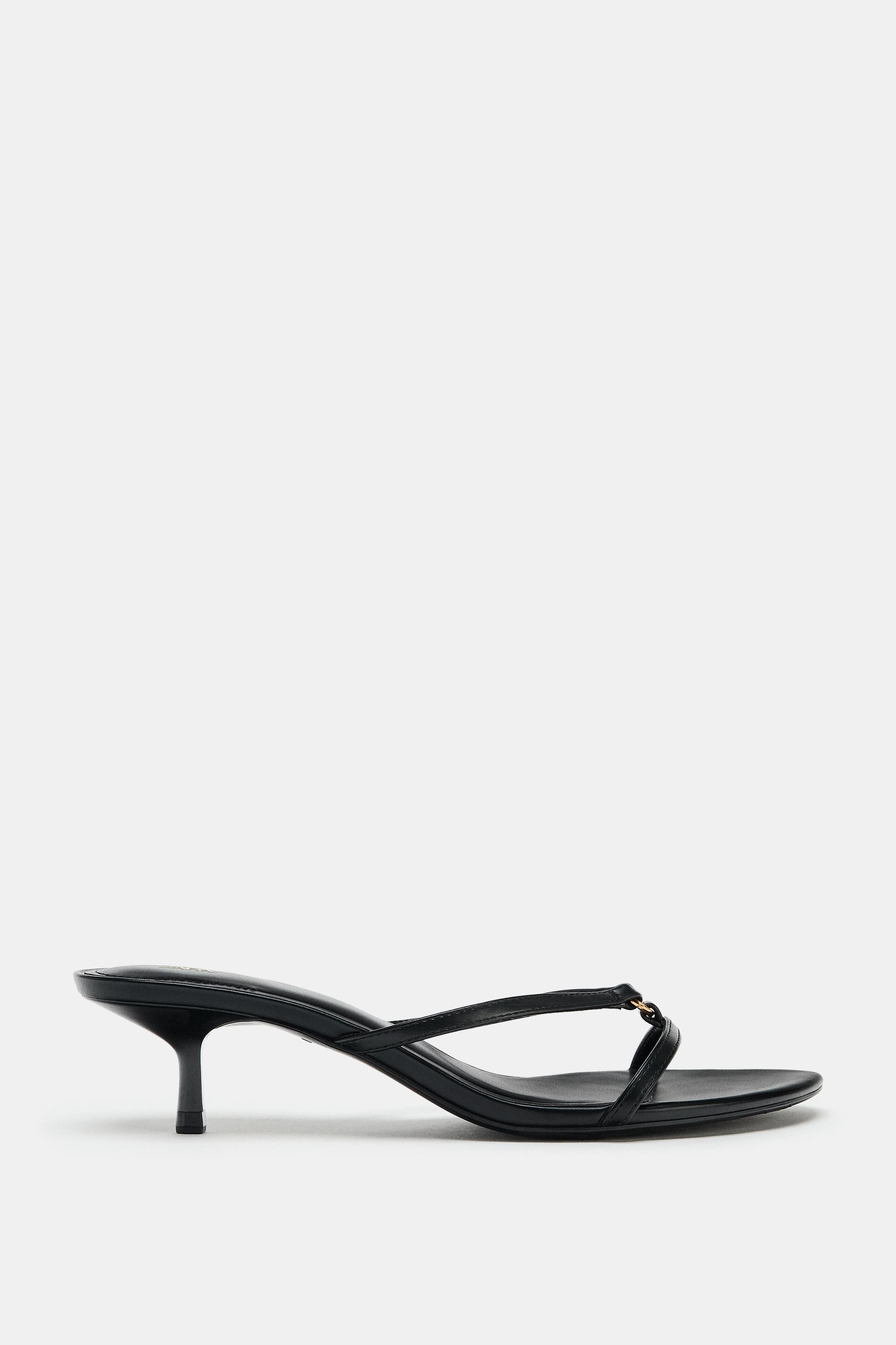METALLIC DETAIL KITTEN HEEL SANDALS | Zara Canada