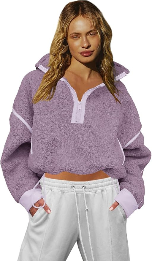 LAMISSCHE Half Zip Sweatshirt Women Oversized Sherpa Jacket V Neck Fleece Pullover Hoodie with Po... | Amazon (US)