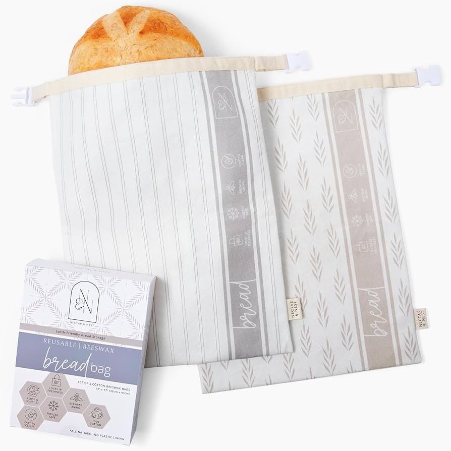 Nectar & Nest Reusable Bread Bags for Homemade Bread (2 Pack) - XL Cotton Beeswax Bags, Sourdough... | Amazon (US)