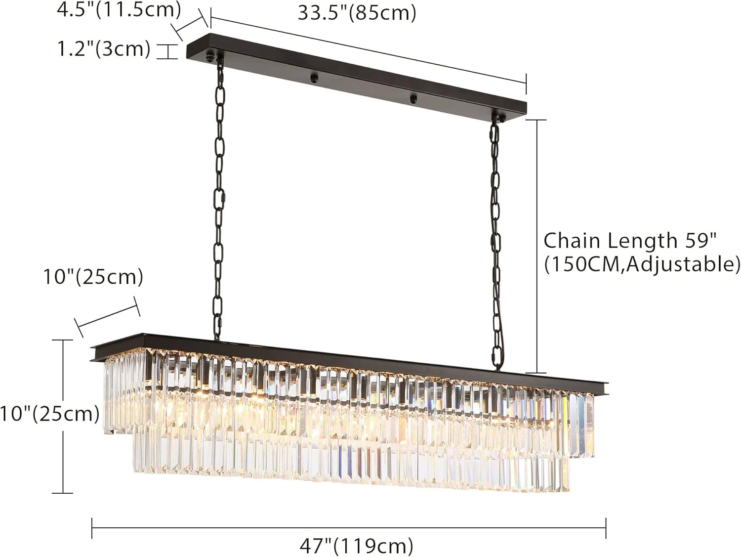 APBEAMLighting Rectangle Crystal Chandelier, 47”W 8-Light Black Modern Dining Room Fixtures Ove... | Amazon (US)