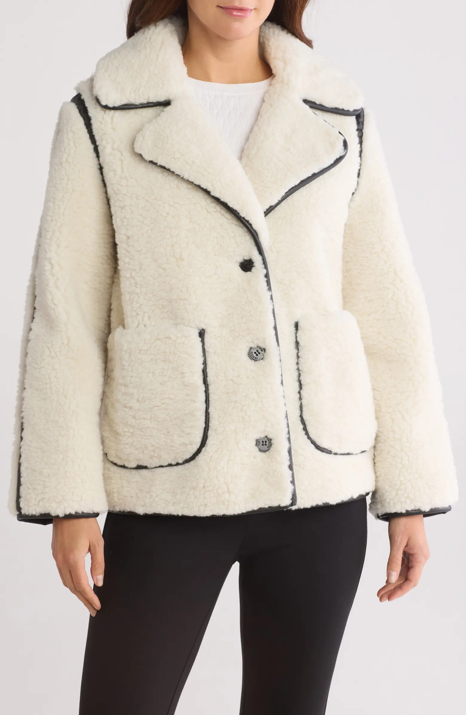 Faux Leather Trim Faux Shearling Coat | Nordstrom Rack