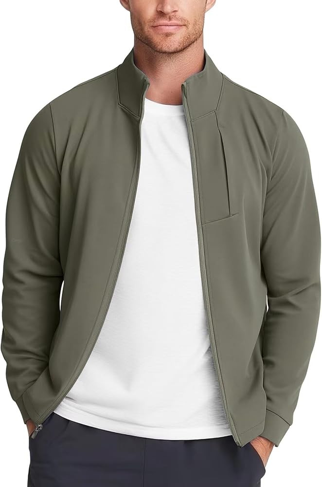 Zengjo Men's Track Jackets Full-Zip Athletic Jacket Sweatshirt Mock Neck with Zipper Pockets | Amazon (US)