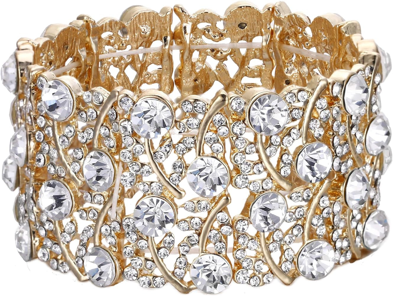 BriLove Women's Wedding Bridal Crystal Cluster Tennis Stretch Bracelet | Amazon (US)