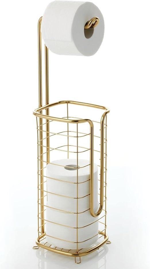 mDesign Steel Free Standing Toilet Paper Holder Stand and Dispenser with Storage for Bathroom, Po... | Amazon (US)