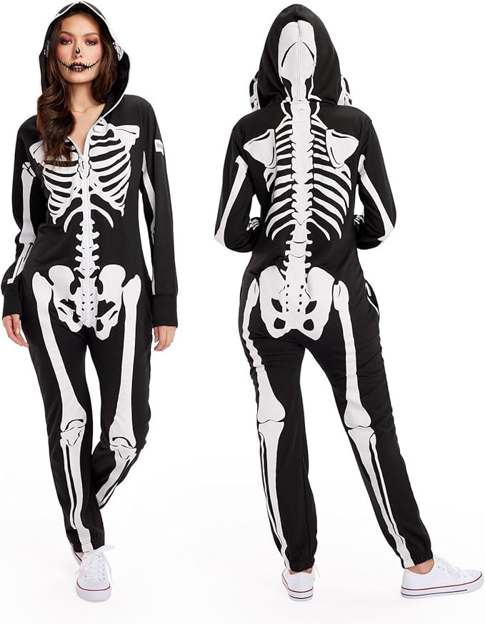 Tipsy Elves Halloween Skeleton Costume for Women - Comfy Easy Adult Onesie Jumpsuit - Front and B... | Amazon (US)