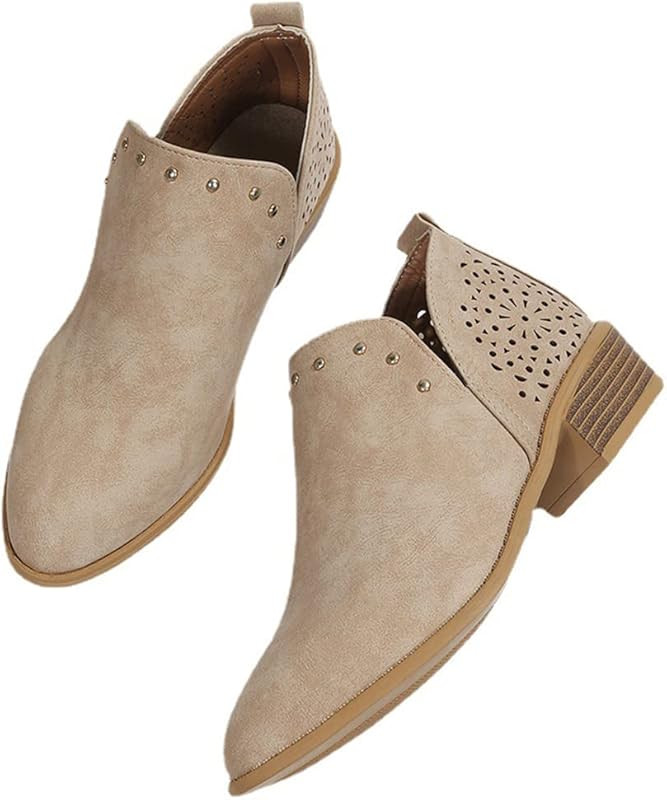 JITUUE Ankle Boots for women Casual Cut Out Slip On Low Heel Short Chunky Stacked Heel Perforated Si | Amazon (US)