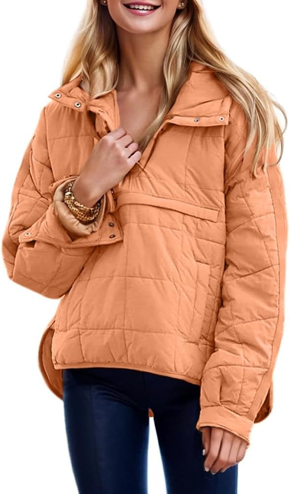 QIBABU Womens Oversized Hooded Puffer Jacket Lightweight Pullover Hoodies Quilted Dolman Long Sle... | Amazon (US)