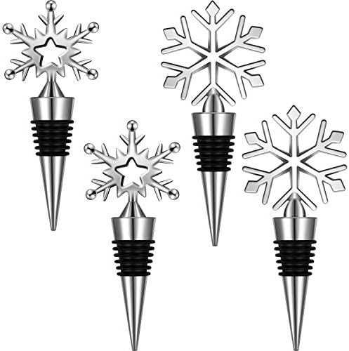 4 Pieces Snowflake Wine Stopper Decorative Christmas Wine Bottle Stopper for Keeping Wine Fresh Holi | Amazon (US)