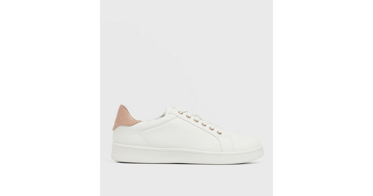 White Leather-Look Quilted Back Flatform Trainers
						
						Add to Saved Items
						Remove fr... | New Look (UK)