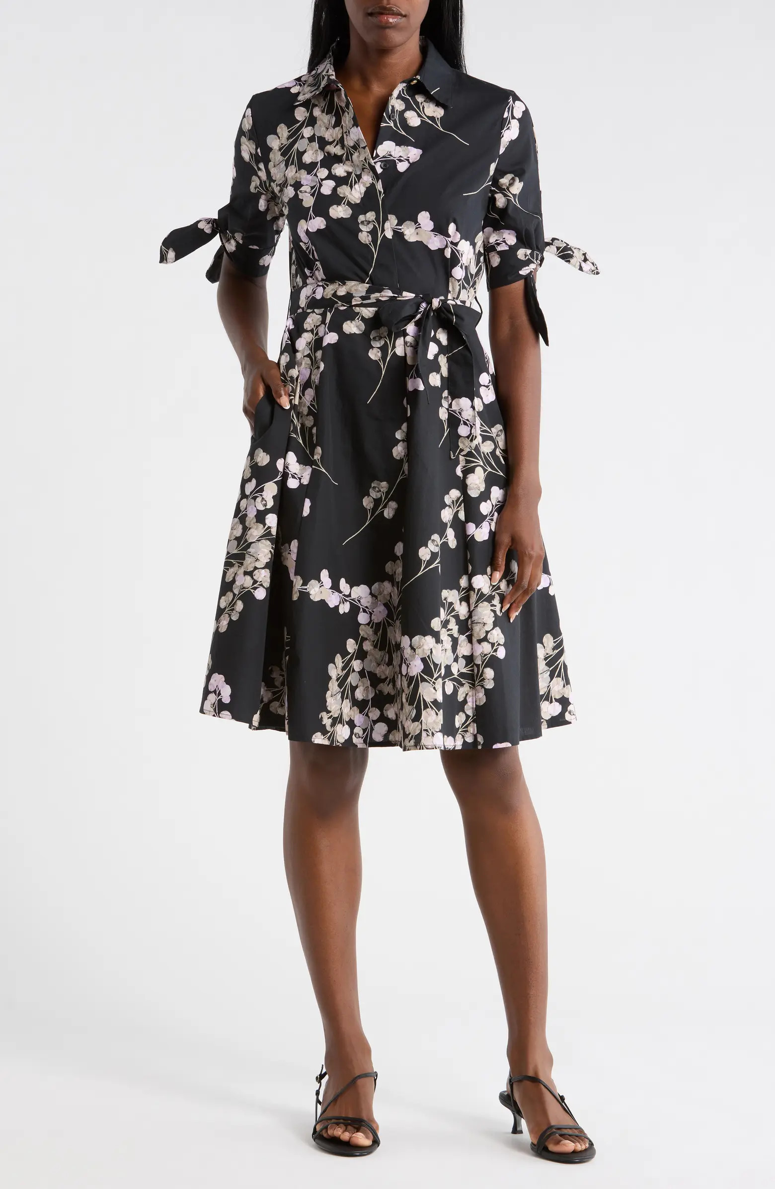 Floral Short Sleeve Tie Cotton Shirtdress | Nordstrom Rack