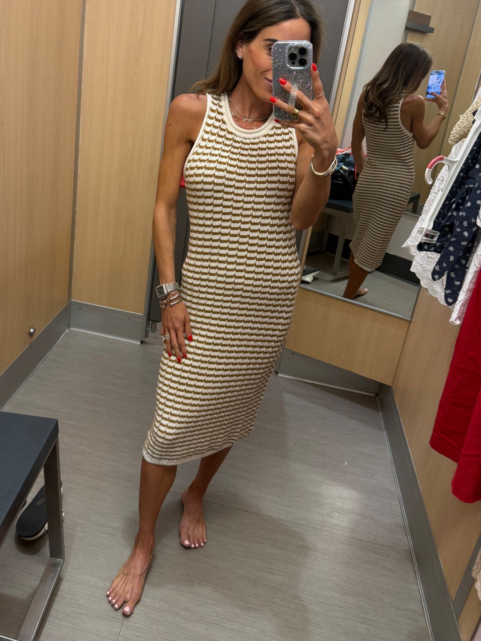 This knit stripe dress is so stunning and looks so high end wearing smallest size 

#LTKPetite #LTKSeasonal