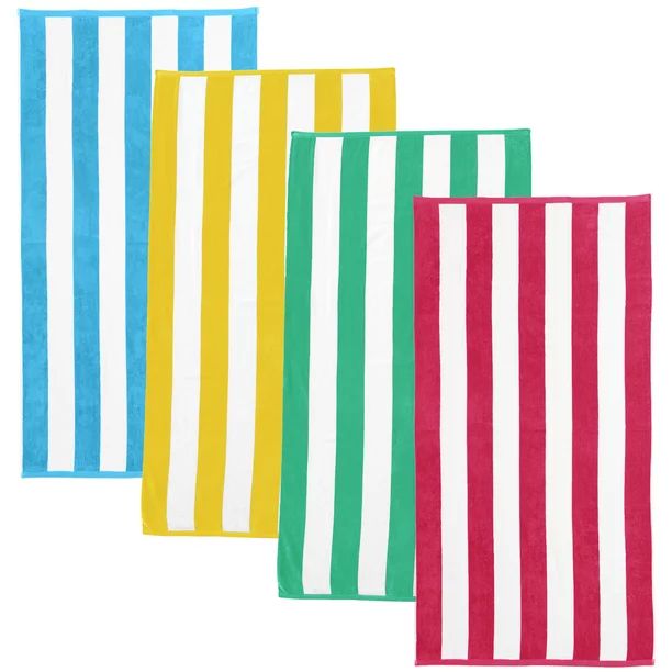 Great Bay Home Cotton Cabana Stripe 4-Pack Beach Towel  (4 Pack - 30" x 60", Multi - air blue, ye... | Walmart (US)