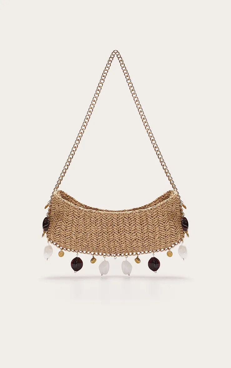 Accessories | Gold Raffia Charm Slim Shoulder Bag | PrettyLittleThing | PrettyLittleThing UK