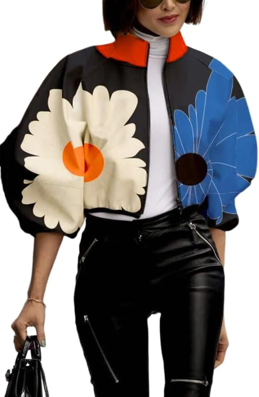 TIAFORD Women's Fall Spring Polka Dot Floral Cropped Coat Lightweight Stand Collar Puff Sleeve Fa... | Amazon (US)