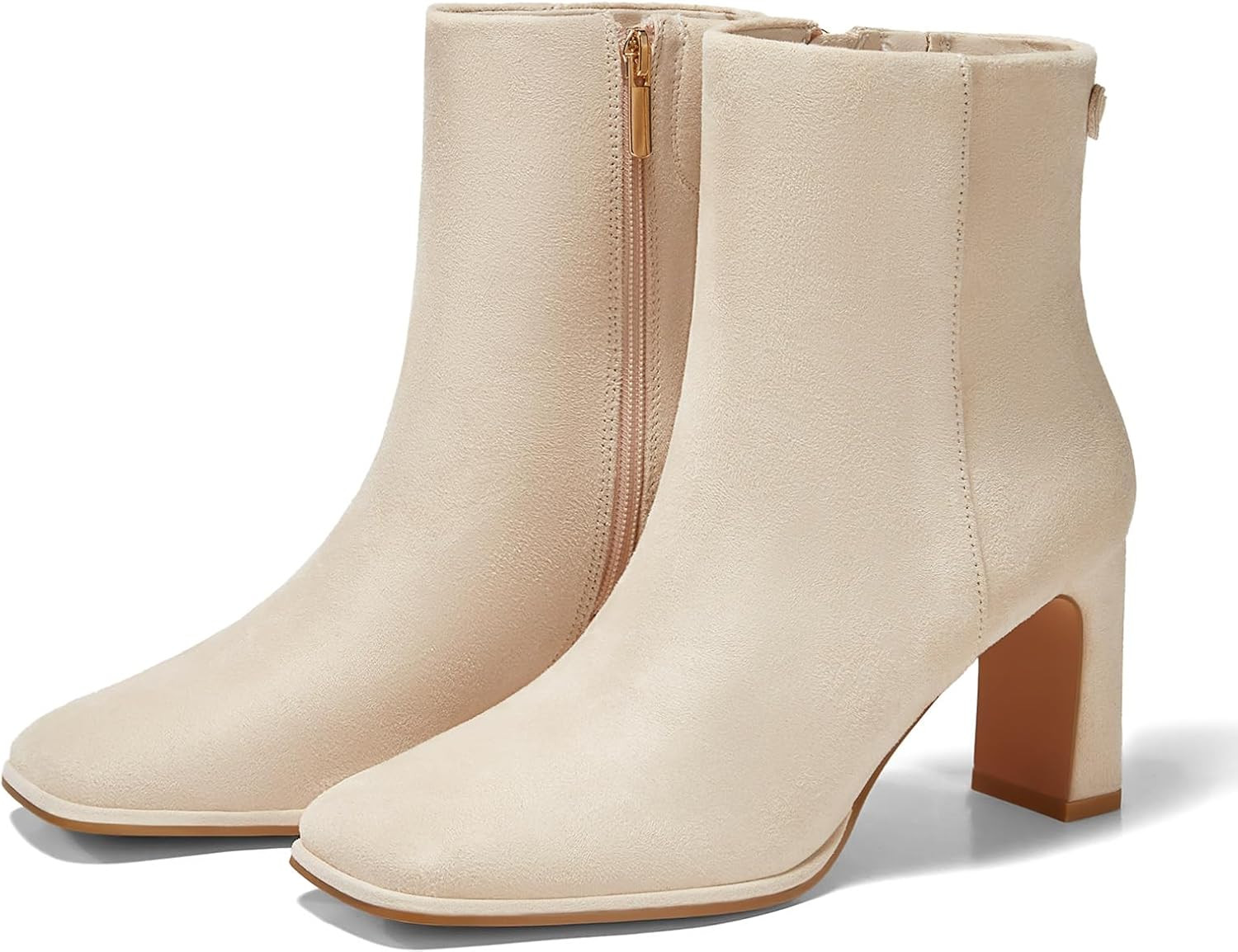 Coutgo Women's Square Toe Ankle Boots Chunky Block Heel Side Zipper Booties Faux Suede Winter Shoes | Amazon (US)