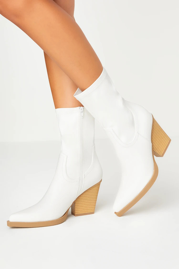 Bertram White Pointed-Toe Mid-Calf Boots | Lulus