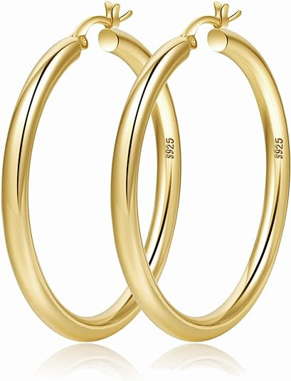4mm Thick Gold Chunky Earrings Steling Silver Post Hoops Earrings For Women Hollow Tube Hoops Ear... | Amazon (US)