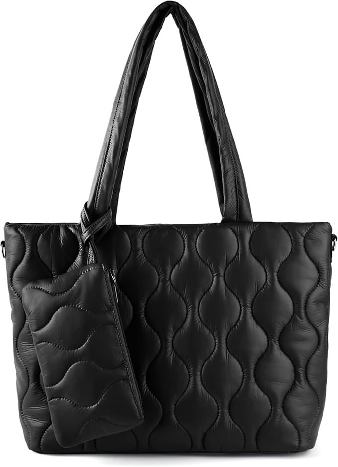 ZOSIVEB Puffer Tote Bag with zipper for Women, Large Quilted Handbags,Shoulder Bag,Top Handle Sat... | Amazon (US)