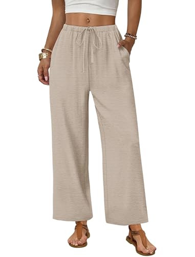 Sampeel Wide Leg Pants Women Casual Palazzo Drawstring Elastic Waist Trousers with Pockets Summer... | Amazon (US)