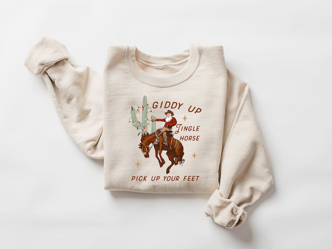 Cowboy Christmas Sweater Giddy up Jingle Horse Pick up Your - Etsy | Etsy (US)