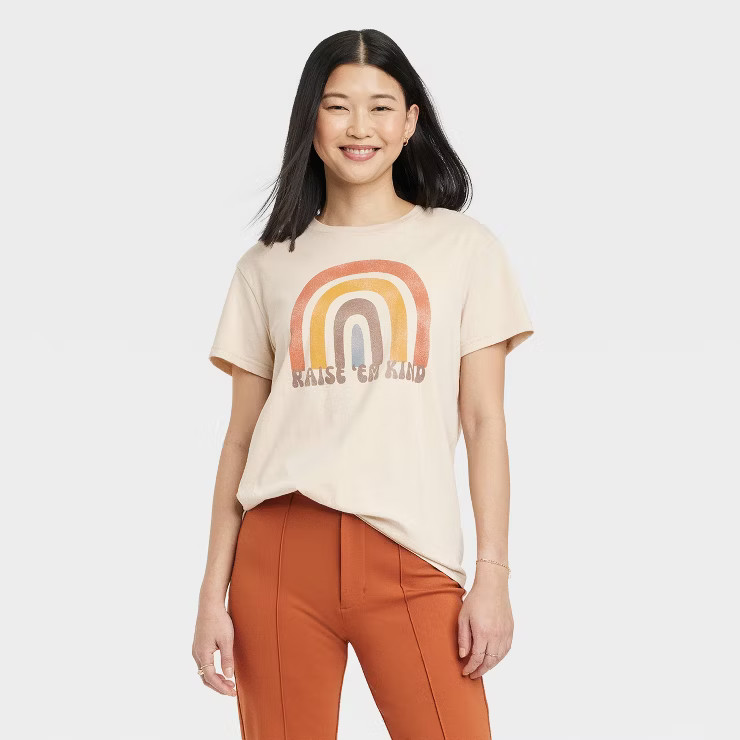 Women's Mother's Day Raise 'Em Right Short Sleeve Graphic T-Shirt - Beige | Target