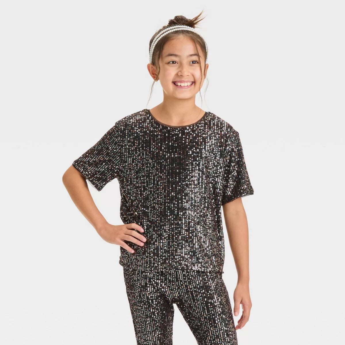 Girls' Short Sleeve Sequin Party Top - Cat & Jack™ | Target