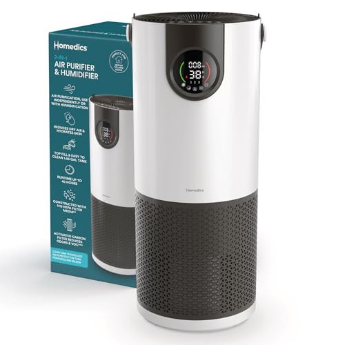 Homedics 2-in-1 Air Purifier & Evaporative Humidifier for Large Rooms HEPA Air Cleaner, Filtered Humidification, Digital Air Quality Sensor, Auto Mode, Tower Design for Home, No Visible Mist | Amazon (US)
