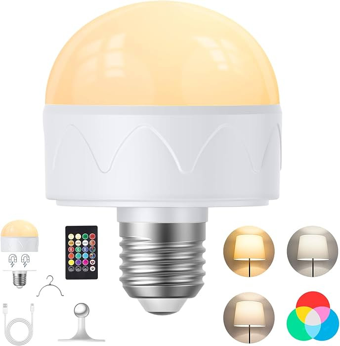 Rechargeable E26 40W Battery Light Bulbs - Color Changing With Remote, 3000-6000K, Timable, Dimma... | Amazon (US)