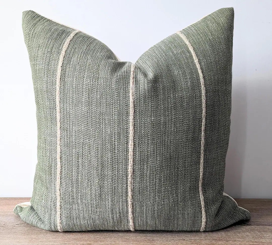 Designer Forest Green Striped Pillow, Green Beige Basketwave Woven Pillow, Casual Pillow, Forest ... | Etsy (US)