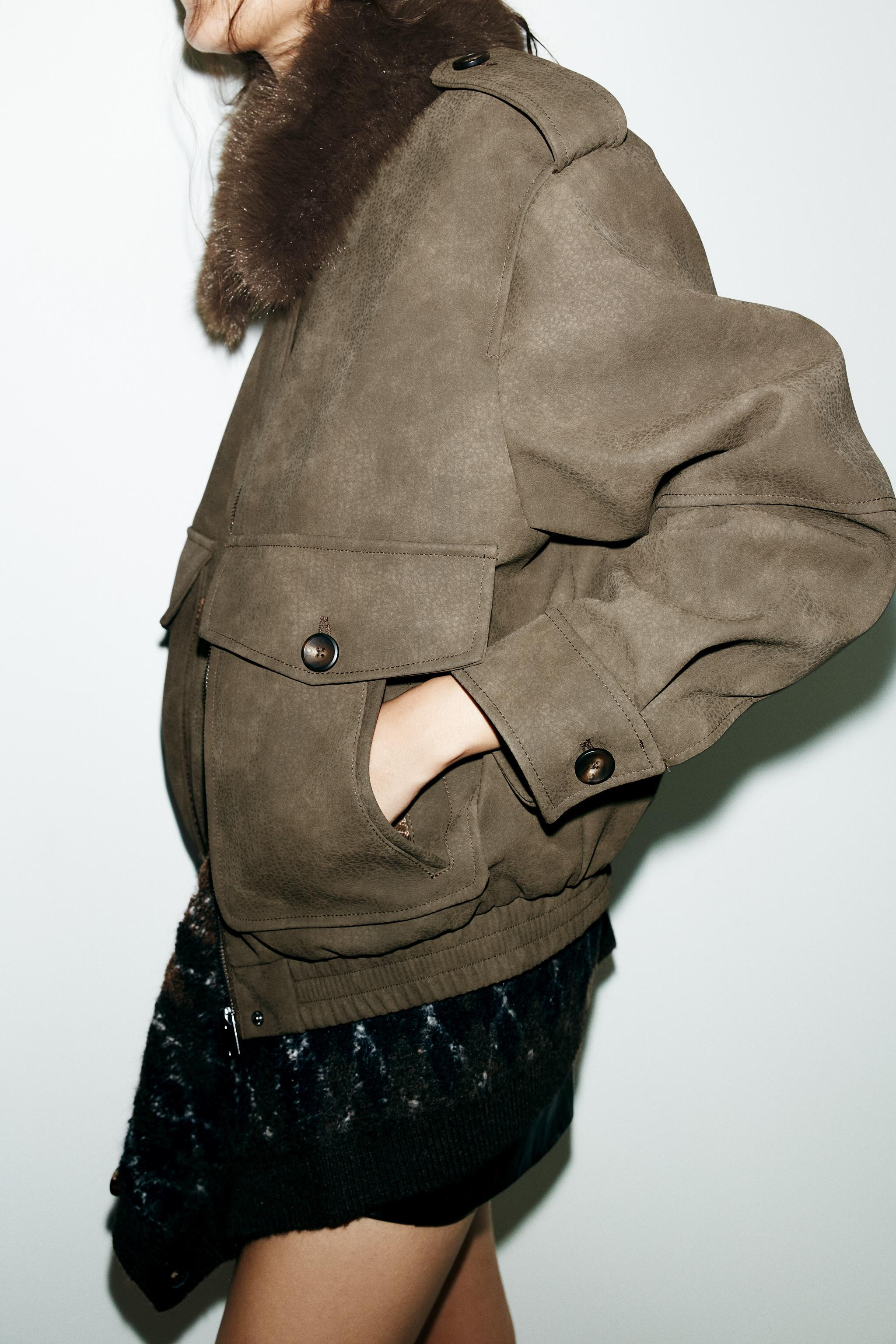 REMOVABLE COLLAR FAUX SUEDE JACKET | Zara UK