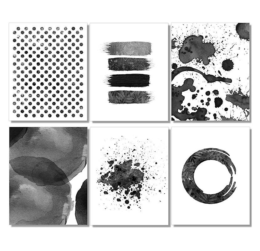 Black and White Abstract Wall Art Prints, 5x7 Unframed, Set of Six Stroke poster, Scandinavian Ho... | Amazon (US)