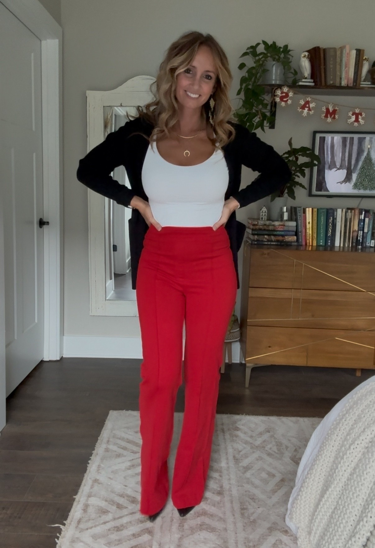 Workwear staples for the business casual wardrobe. 

Cardigan: $20
Bodysuit: $20
Pants: $148
Shoes: $48
Necklaces: $18
Earrings: $27

5’3, 125lbs, wearing small in everything. TTS

#LTKShoeCrush 

#LTKSeasonal #LTKWorkwear