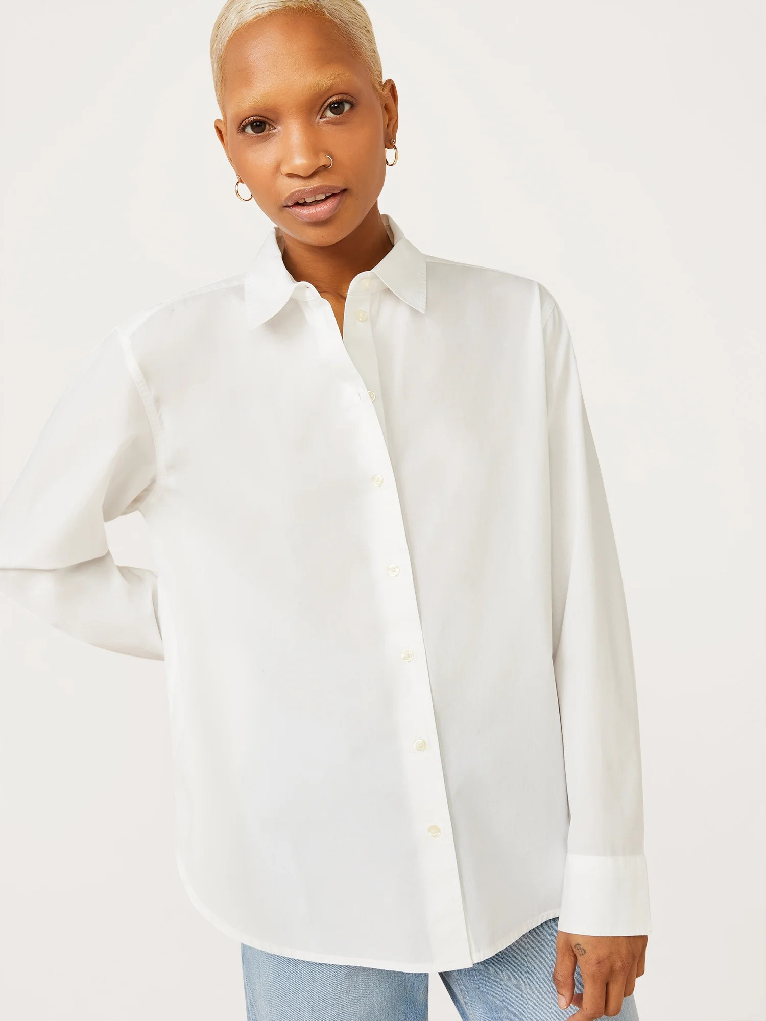 Free Assembly Women’s Boyfriend Shirt with Long Sleeves | Walmart (US)