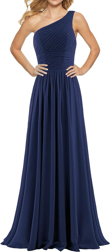 ANTS Women's Pleat Chiffon One Shoulder Bridesmaid Dresses Long Evening Gown | Amazon (US)