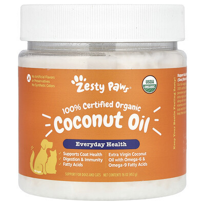 Zesty Paws, 100% Certified Organic Coconut Oil, For Dogs and Cats, All Ages, 16 oz (453 g) | iHerb