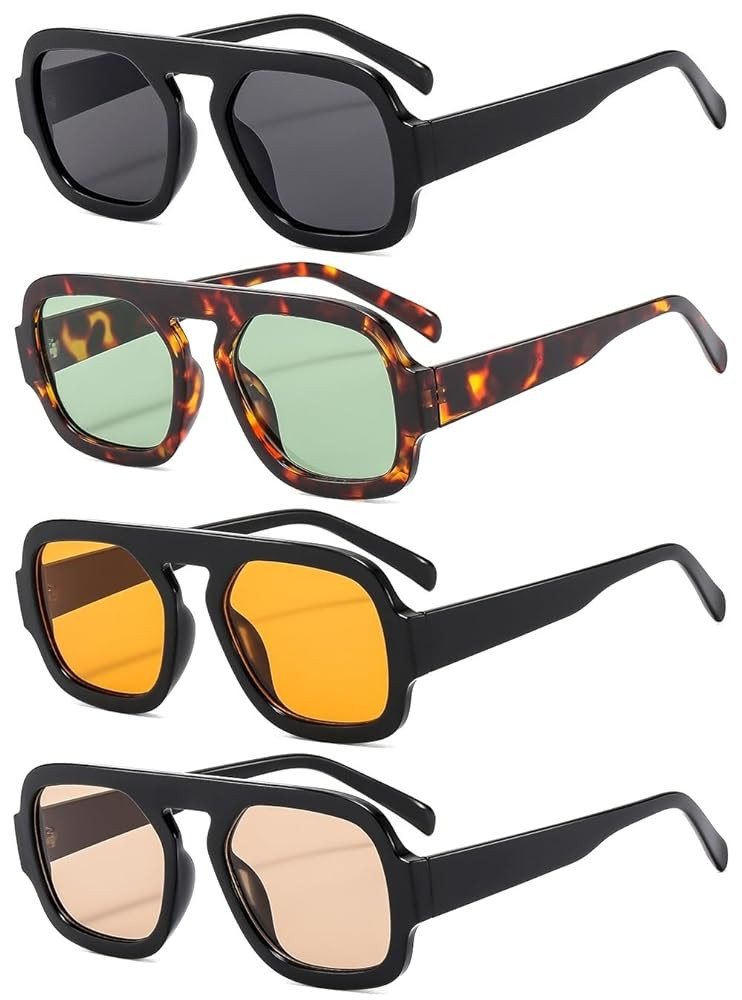 IKANOO 4 Pieces Retro 70s Square Aviator Sunglasses for Women Men Flat Frame Trendy Square Sun Gl... | Amazon (US)