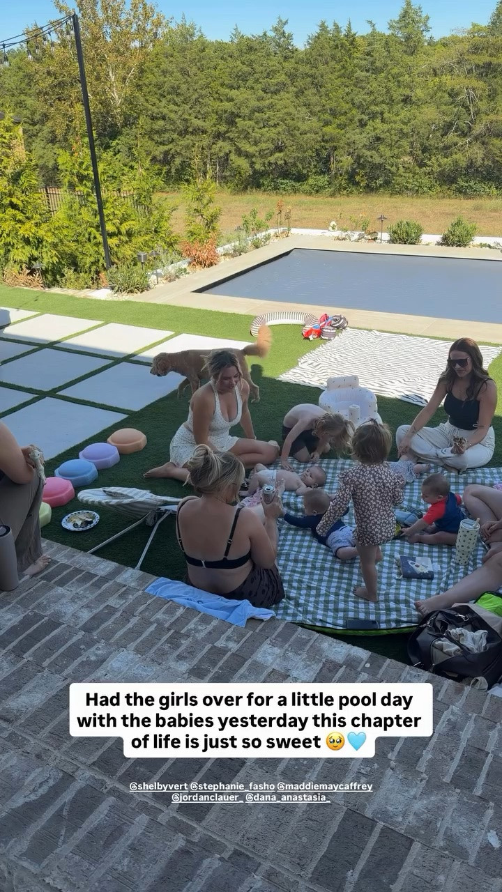 Had the girls over for a little pool day with the babies this chapter of life is just so sweet 🥹🩵 love this picnic blanket

#LTKmomlife #LTKBaby