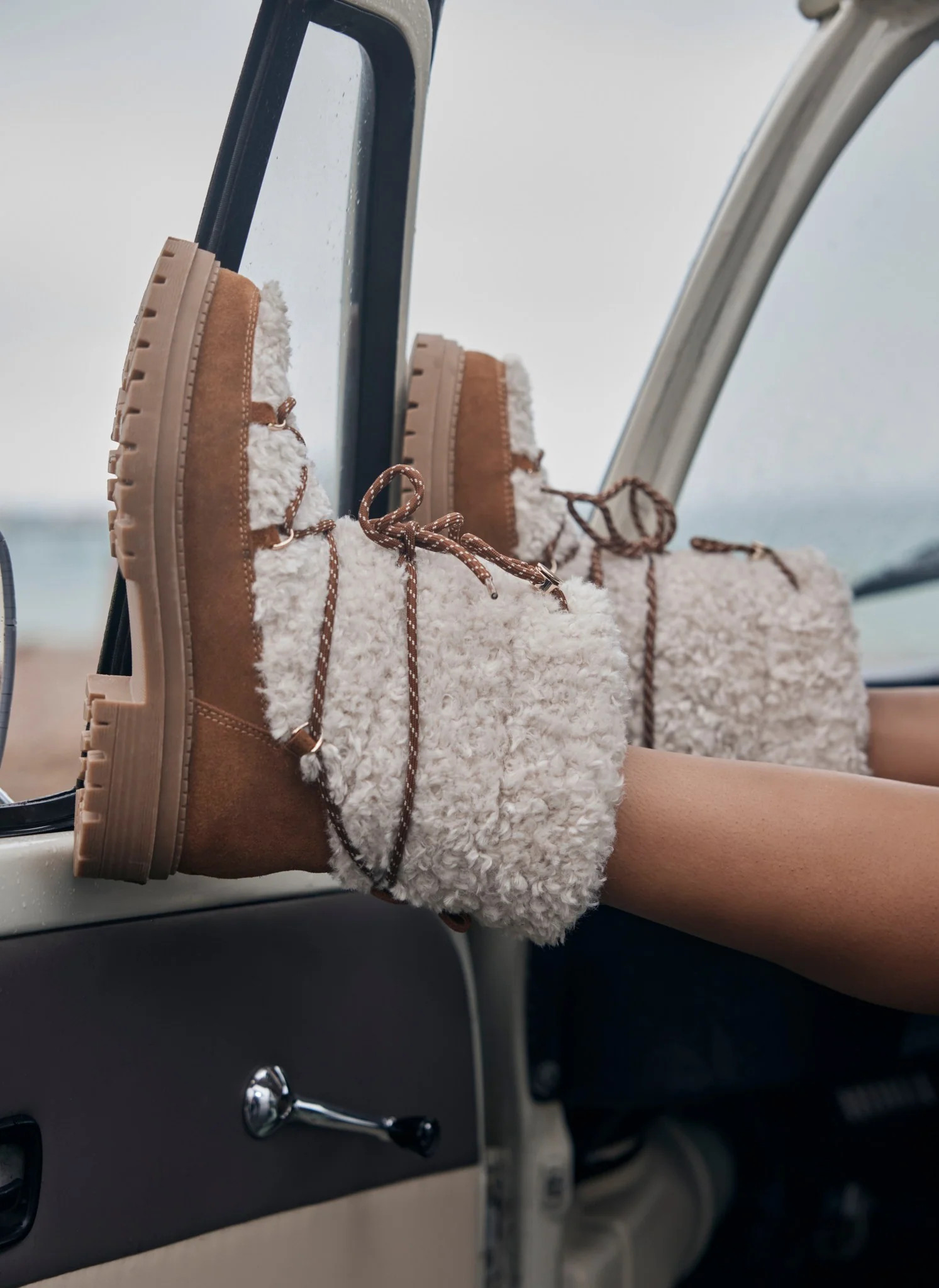 Tan Suede Borg Snow Boots | Mint Velvet