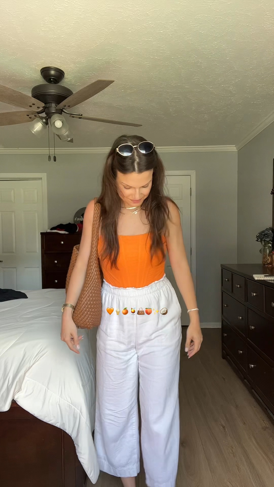 Corset top. Amazon corset. Amazon sunglasses. Designer dupe sunglasses. Braided tote. Amazon tote bag. Mom purse. Two tone jewelry. Amazon watch. Two tone watch. Amazon accessories. Amazon jewelry. Kendra Scott. Linen pants. White linen pants. Abercrombie and fitch pants. Abercrombie linen pants. Target sandals. Brown sandals. Casual footwear. Lunch date outfit. Lunch ootd. Mom ootd. Spring summer outfit. 

#LTKSeasonal #LTKSaleAlert #LTKVideo