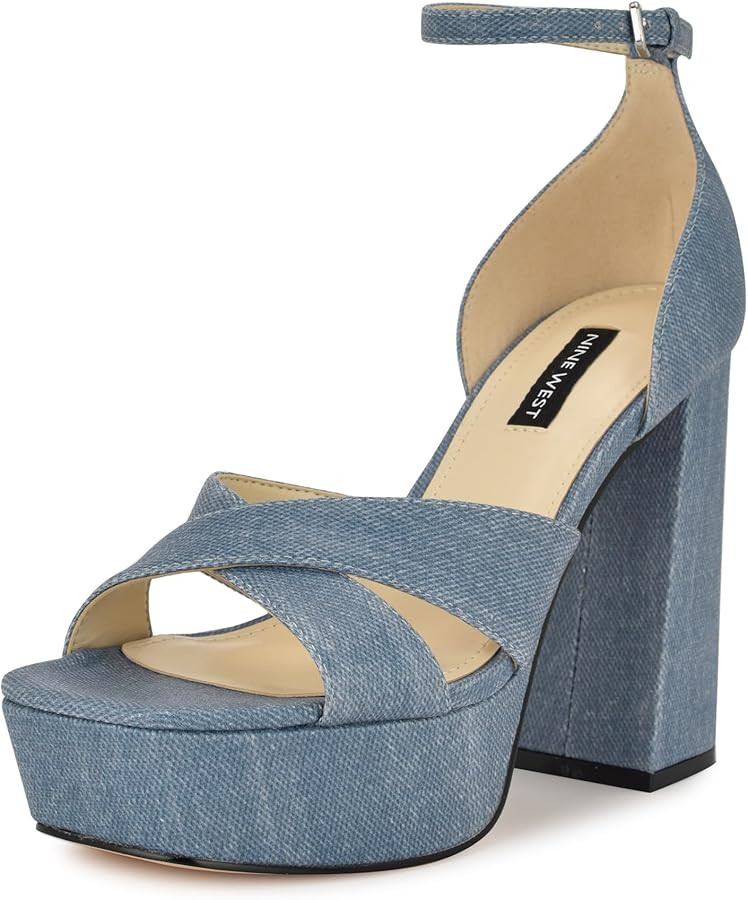 Amazon.com | Nine West Women's Vicky Heeled Sandal, Light Blue Denim 450, 9 | Heeled Sandals | Amazon (US)
